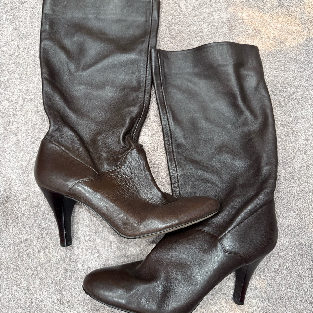 Audrey Brooke Sarabela Elegant Black Leather Knee-High Boots Size 7.5